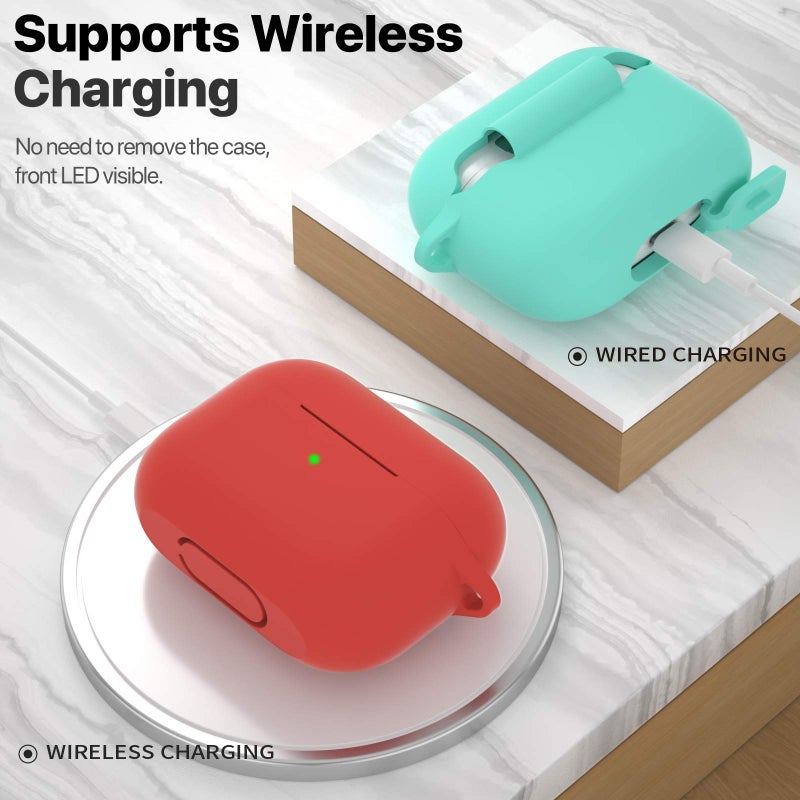 ATUAT for AirPods Pro 1st/2nd Generation Case Cover, Protective Silicone Skin Accessories with Keychain for Women Men for Apple AirPods Pro 2019/2022 Charging Case,Front LED Visible-Red - Image 3